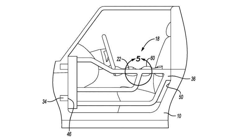 Illustration for article titled Ford Designed A Deployable Airbag Mechanism For Off-Road Vehicles With Removable Doors